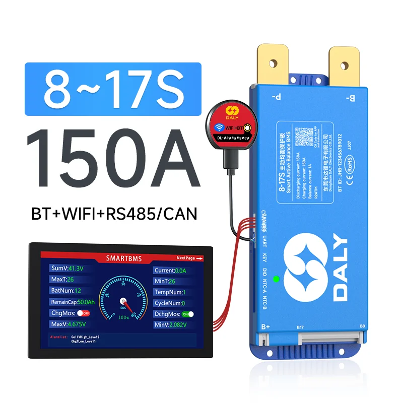 DALY Smart bms 4S 12V 8S 24V 16S 48V 100A 150A 200A LiFePo4 Actieve Balans BMS voor lithiumbatterij met LCD RS485 UART BT WIFI