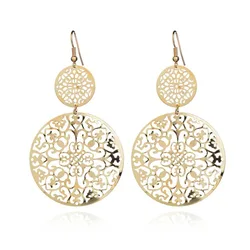 FSUNION 2025 New Trendy Simple Dangle Gold/Black/Silver Color Long Earrings For Women Classic Pattern Hollow Round Bijouterie