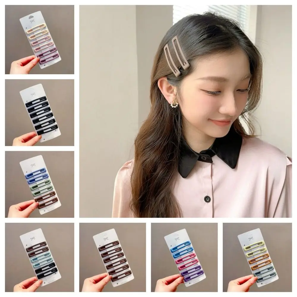 

6pcs/set Simple Korean Style Rectangle Hairpins Frosting Metal Geometry Barrettes Hair Clip Barrettes Girl