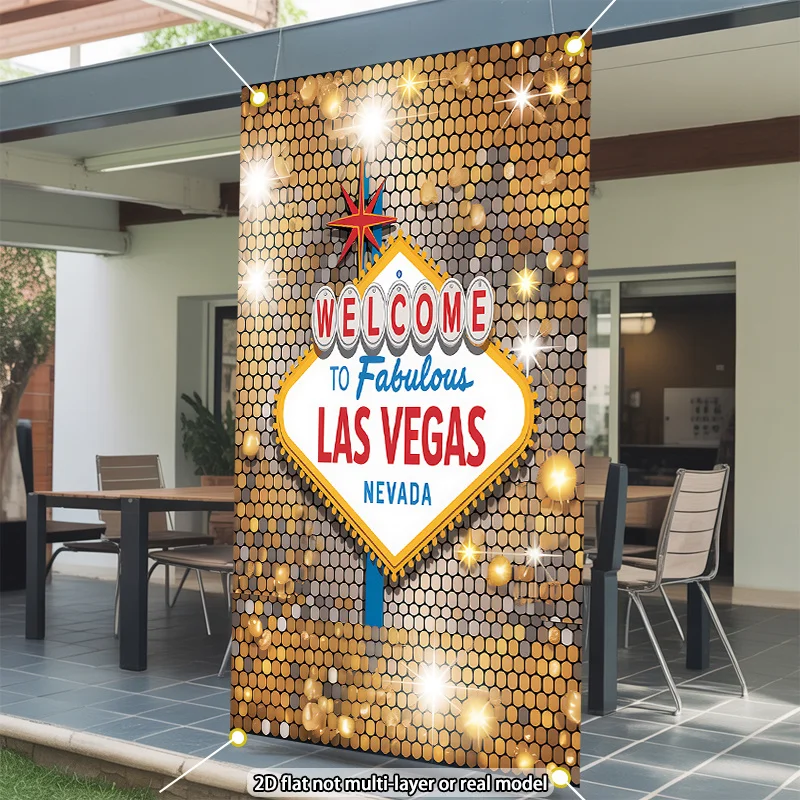 2D plane, 1 large Las Vegas welcome sign banner - iconic style curtainXY