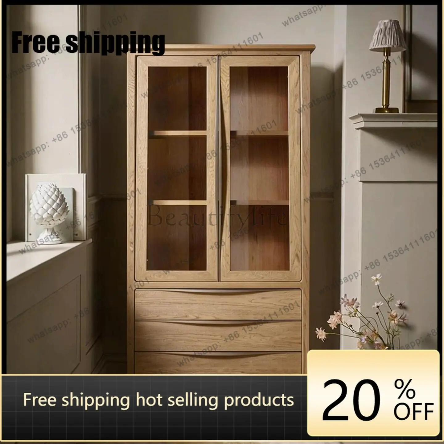 Factory direct American solid wood bookcase, medieval style bedroom, locker