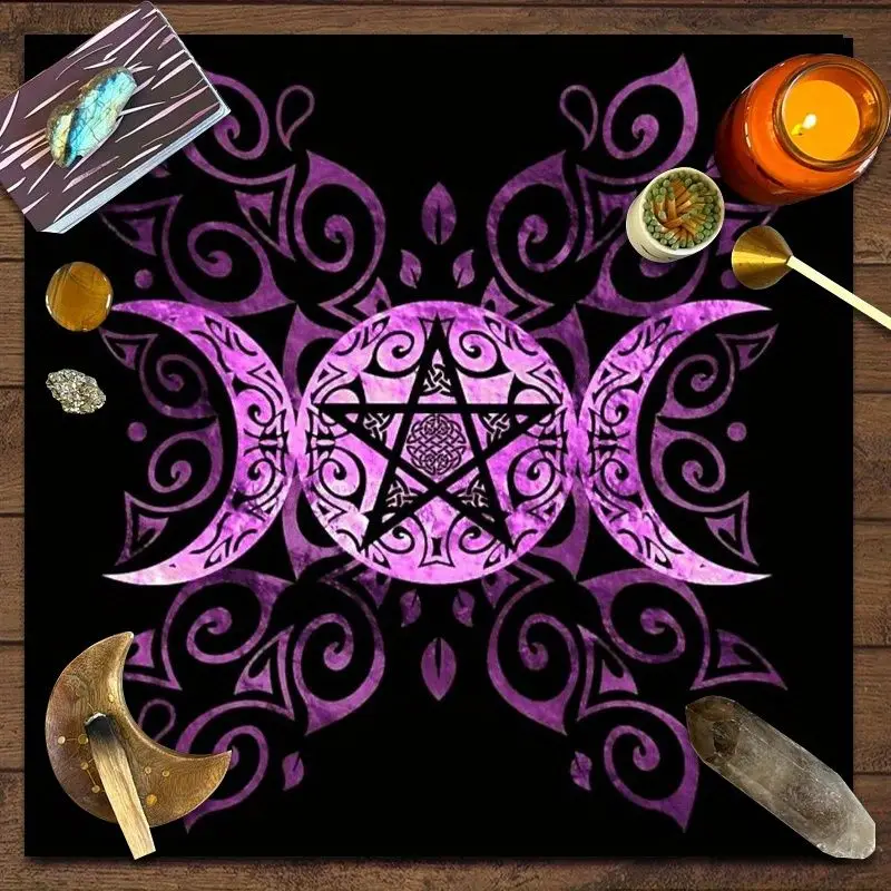 VIKAMA Purple Pattern Triple Moon Pentagram Tarot Tablecloth Ceremony Tarot Card Divination Table Mat Card deduction