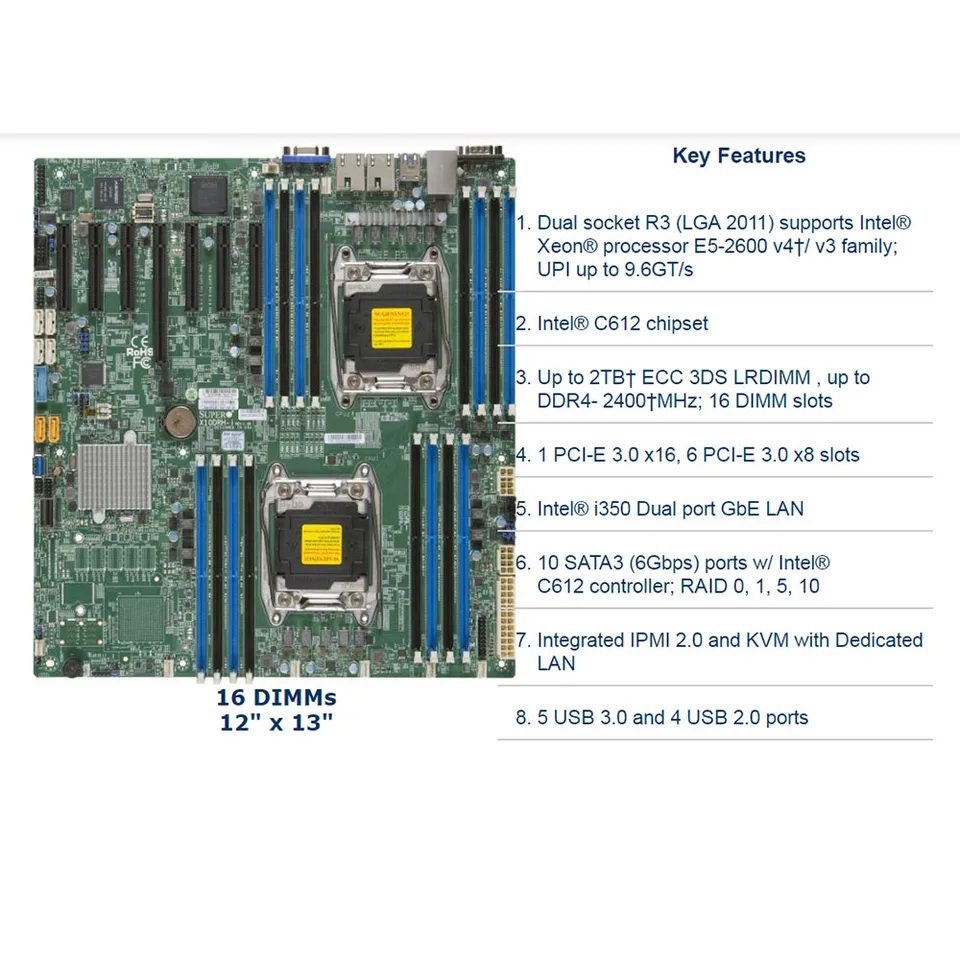 X10DRH-i For Supermicro Two-way Server E-ATX Motherboard LGA 2011