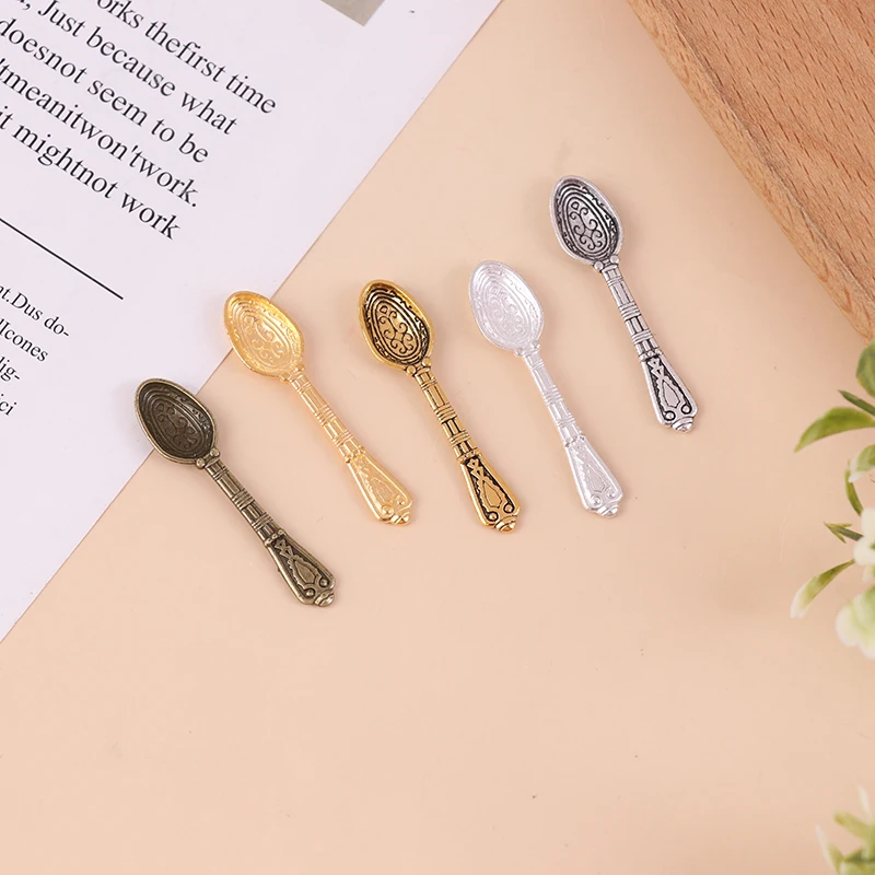 10Pcs/Set Vintage Mini Cutlery Spoon Dollhouse Miniatures Tableware Childrens Toy Doll House Decor