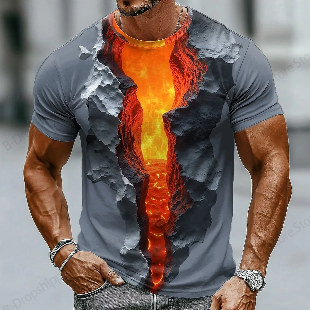 New Men's T-shirt Flame Optical Illusion Style 3D Print T-shirt Men Women Fashion Short Sleeve Tops Tees Mens Clothing Apparels
