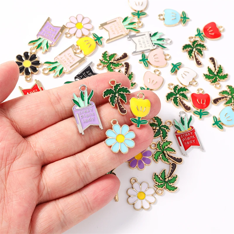 Duarte 20 Stück/Lot niedliche bunte Emaille-Blumen-Baum-Anhänger für die Schmuckherstellung, Ohrringe, Halsketten, DIY-Bastelzubehör – Detail 1