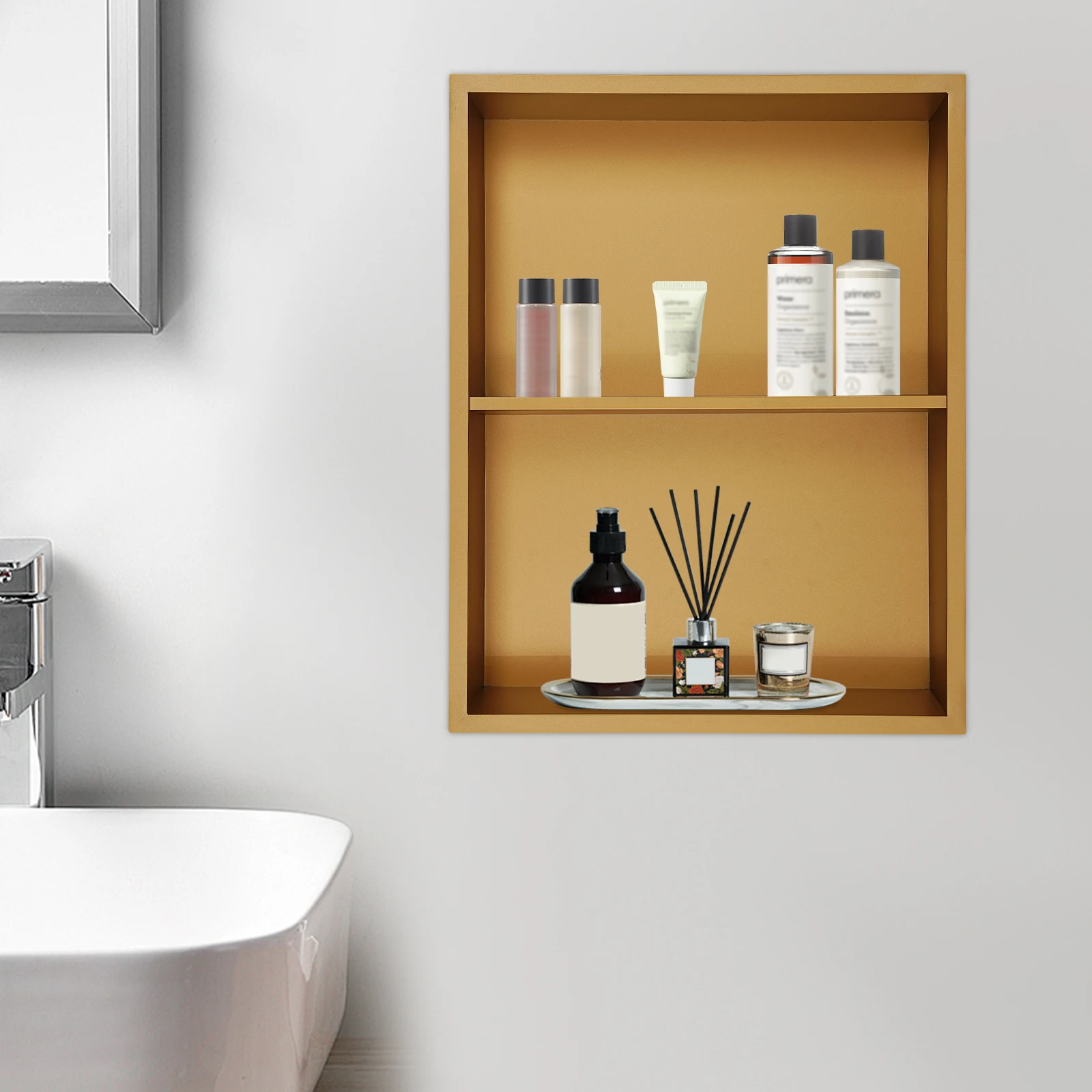 

2-layer Stainless Steel Recessed Wall Niche Gold Bathroom Shelves Concealed Shower Niche Shelf Hotel Room Decorative Cabinet
