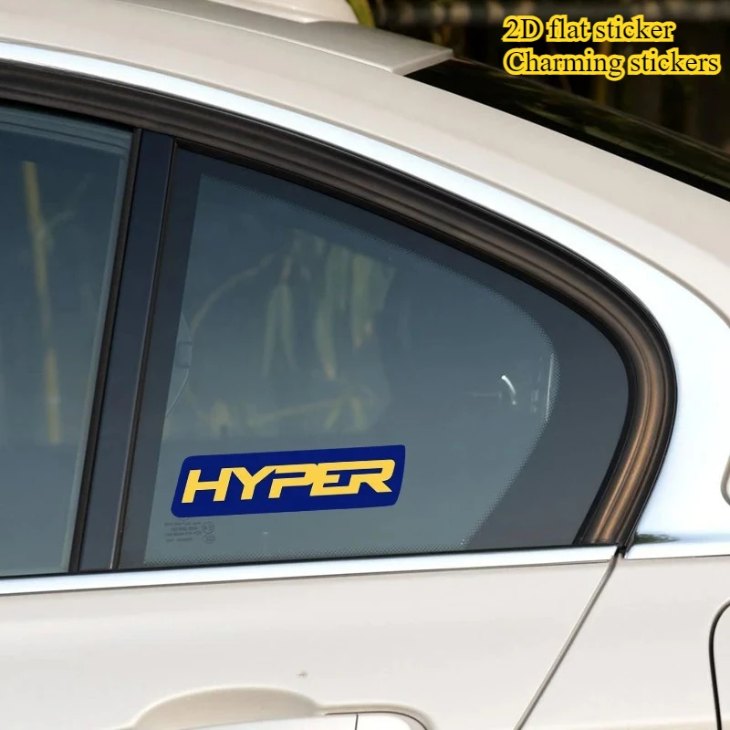 1Pc 2D Flat Blue Yellow HYPER Letter Waterproof UV Resistant Vinyl Sticker JDM Style Car Body Decor
