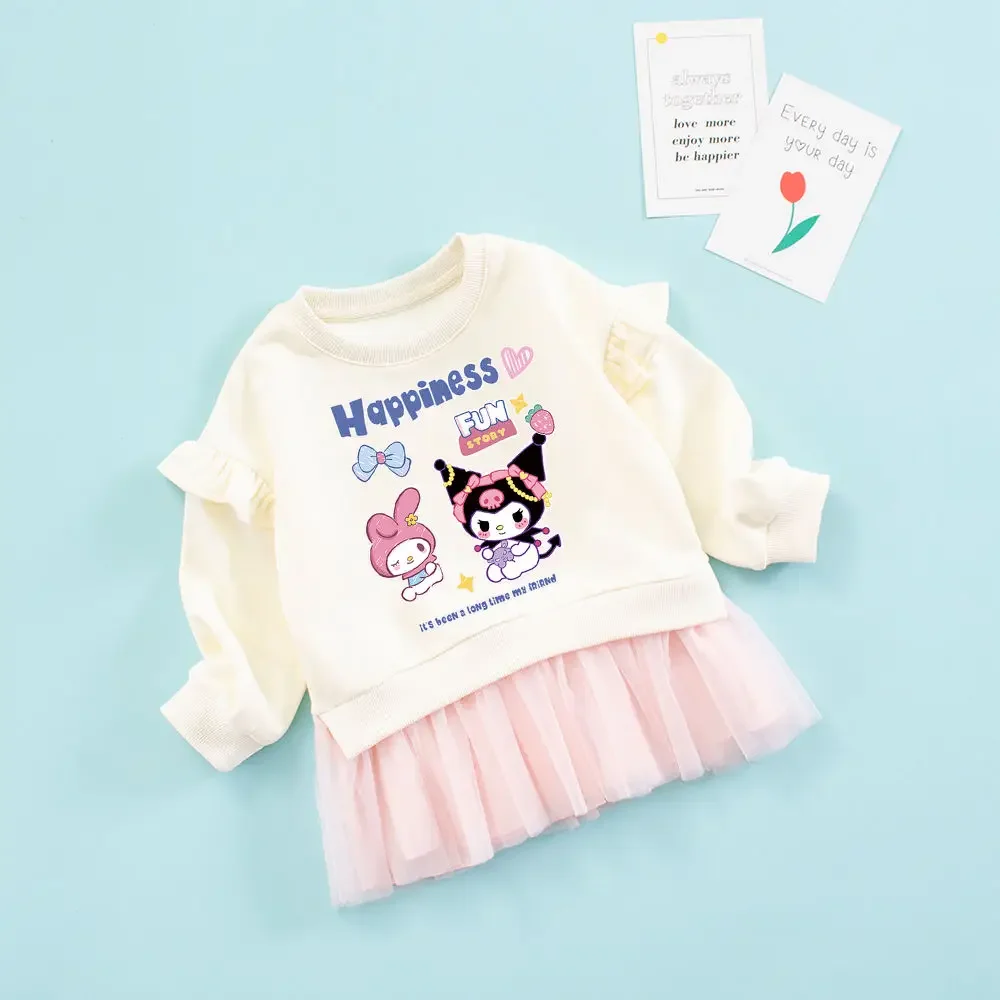 

My Melody Shirt Clothing Kawaii MINISO Long Sleeve Dresses Spring Autumn Cute Kuromi Ins Children Hooded Short Skirt Gifts