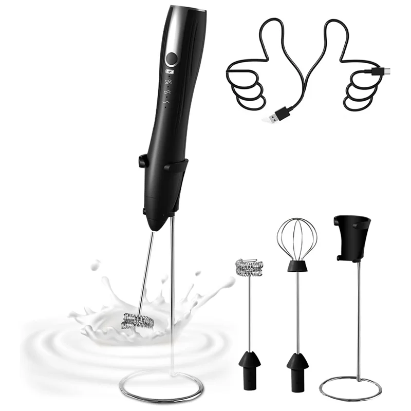 UNCL Frother Wand 충전식, 전기 Frother Wand 휴대용 커피 폼 메이커 스테인레스 스틸 스탠드