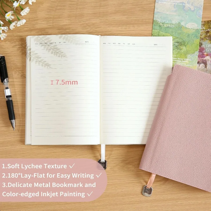 Lined Journal Notebook for Women A5 Softcover PU Leather Journals for Writing 160 Pages Daily Journaling College Ruled Notebook