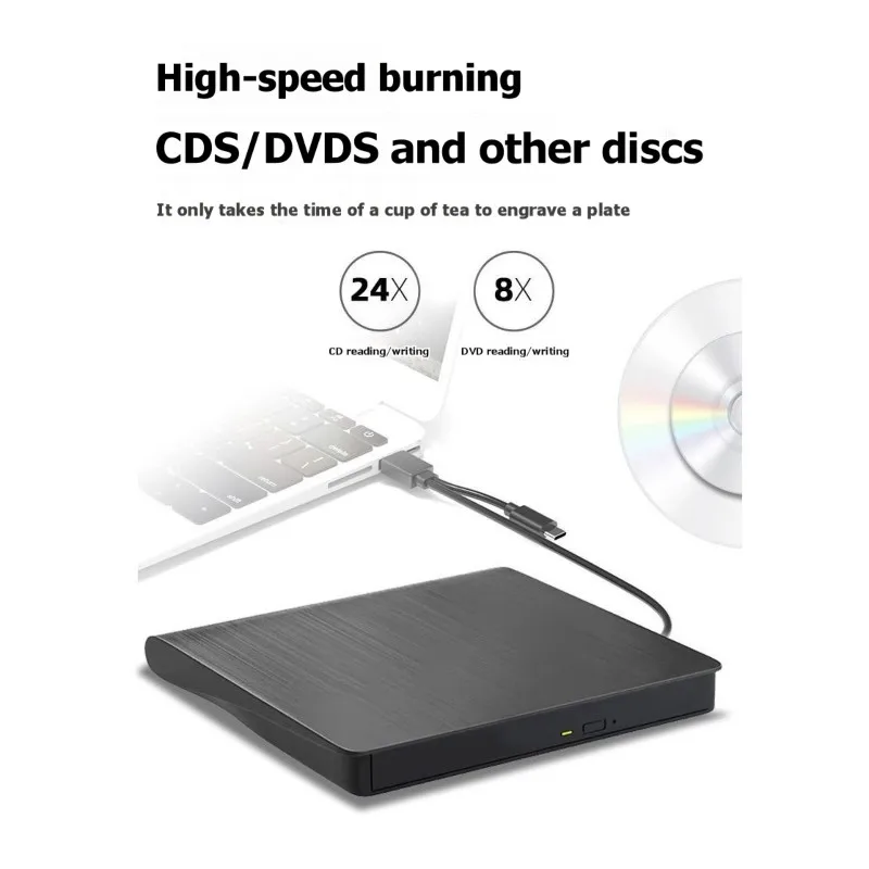 

Внешний CD/DVD-привод 2-в-1 USB 3.0 Type-C, тонкий оптический привод, внешний CD-RW-рекордер, проигрыватель Blu-ray для ПК и настольных компьютеров