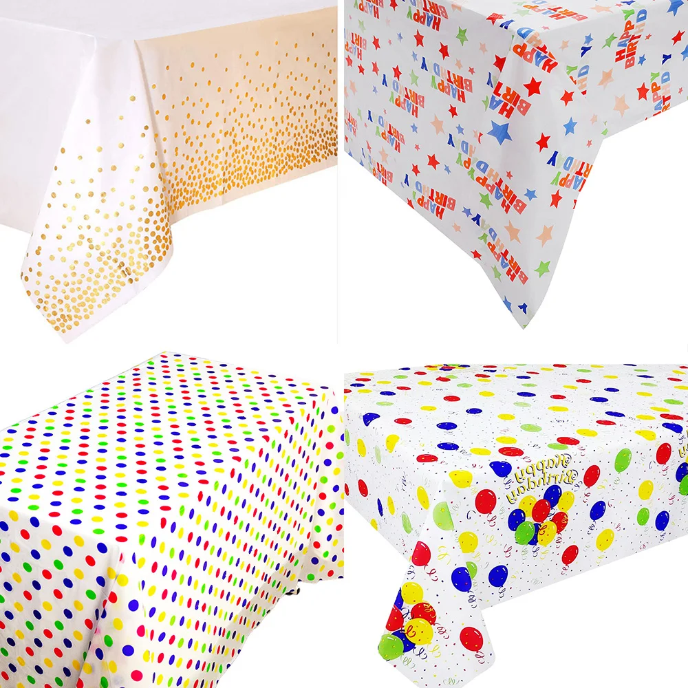 137*273cm Disposable Party Table Cloth Gold Dot Colorful Plastic Tablecloth Baby Shower Kids Birthday Party Decor Table Cover