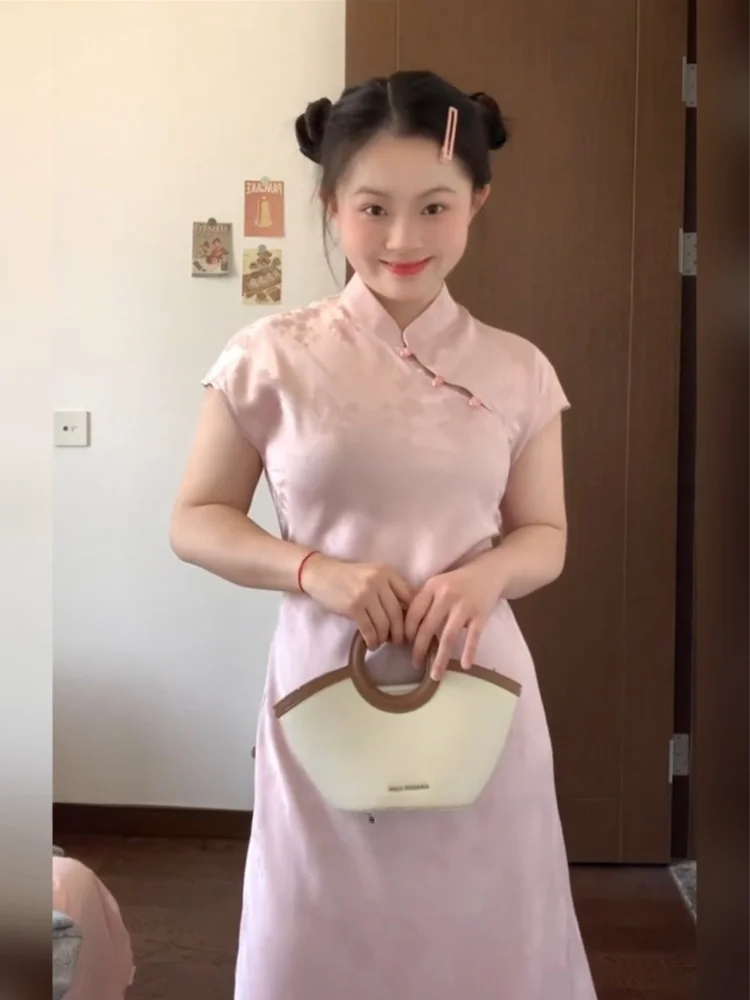 

Ретро-платье XZY Xinzhengyan в стиле ретро, больших размеров, розовое, с высокой талией, длинное, А-силуэт, для летнего отдыха, повседневная одежда