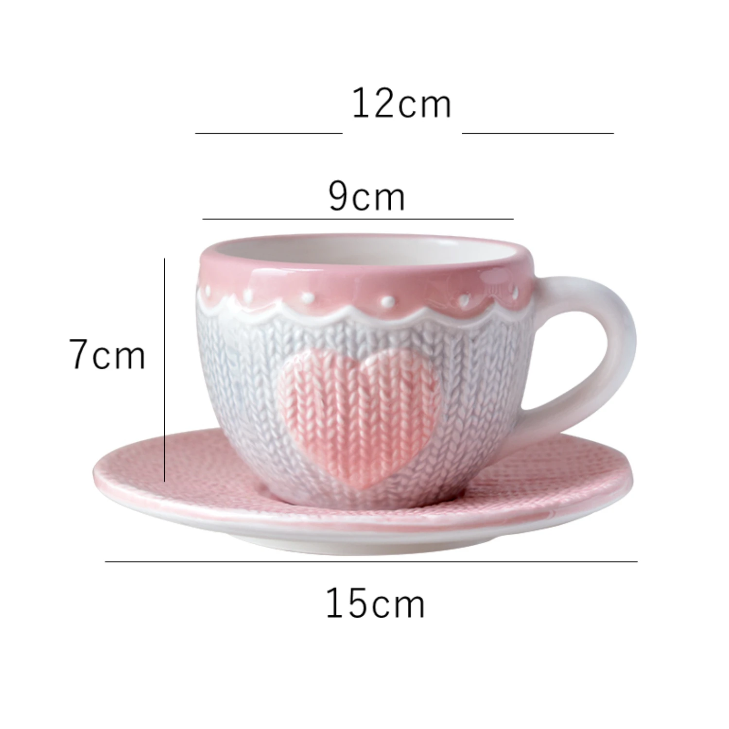 Charming Adorable Cute Pink Wool Knitting Mug Set - Lovely Kawaii Design Ceramic Tea Cup with Bowknot, 250ml Microwave-Safe Coff