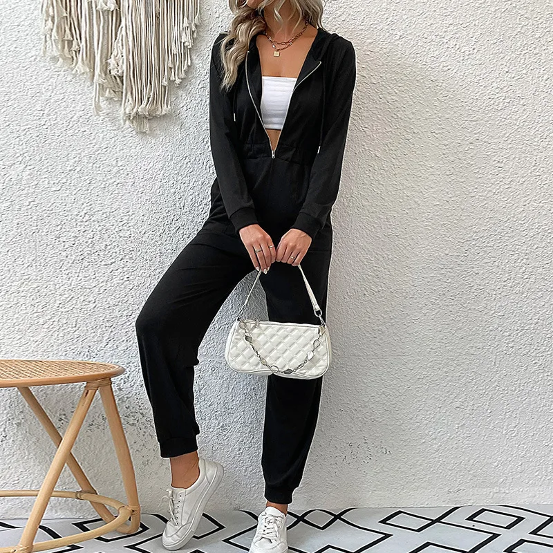 Autumn/Winter New European and American Hooded Long Sleeve Zipper Hoodie Casual Sports Jumpsuit Women's 2023