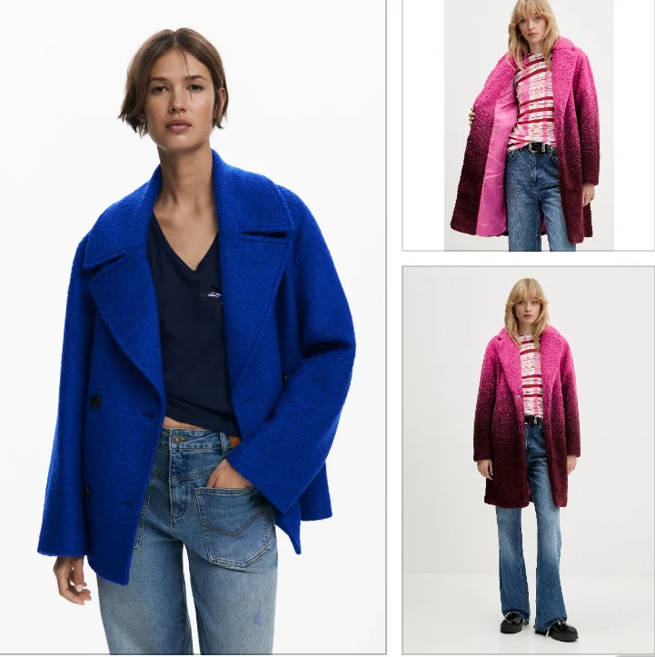 Gradient Pink Women's Coat Mid-Length Thickened Warmth Jacket Stylish Spanish Design for Fashionable Cold Weather Wear