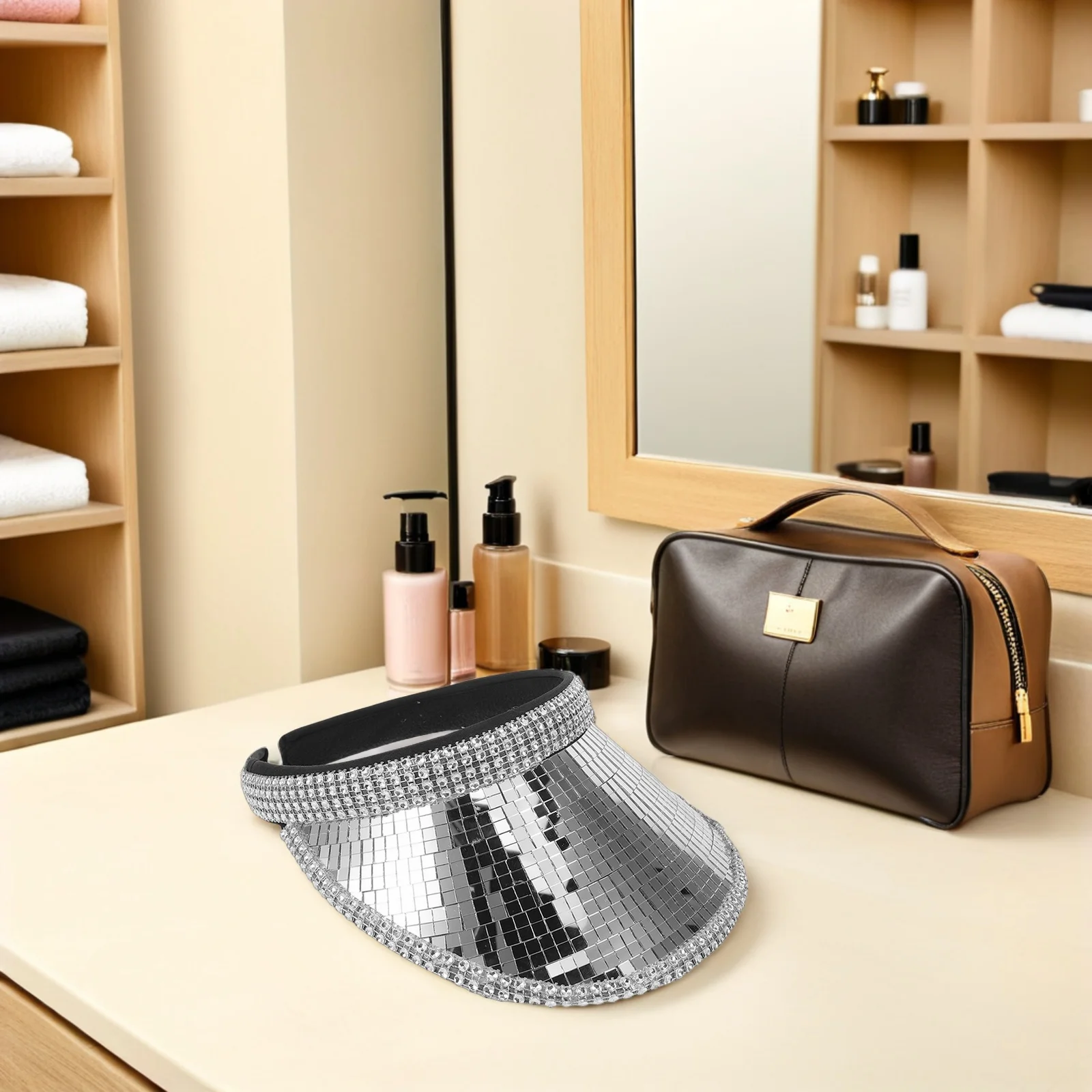 Laser Cowgirl Hat Shiny Glitter Mirror Studded Party Headband For Women Girls Disco Dance Club Birthday Wedding Nye