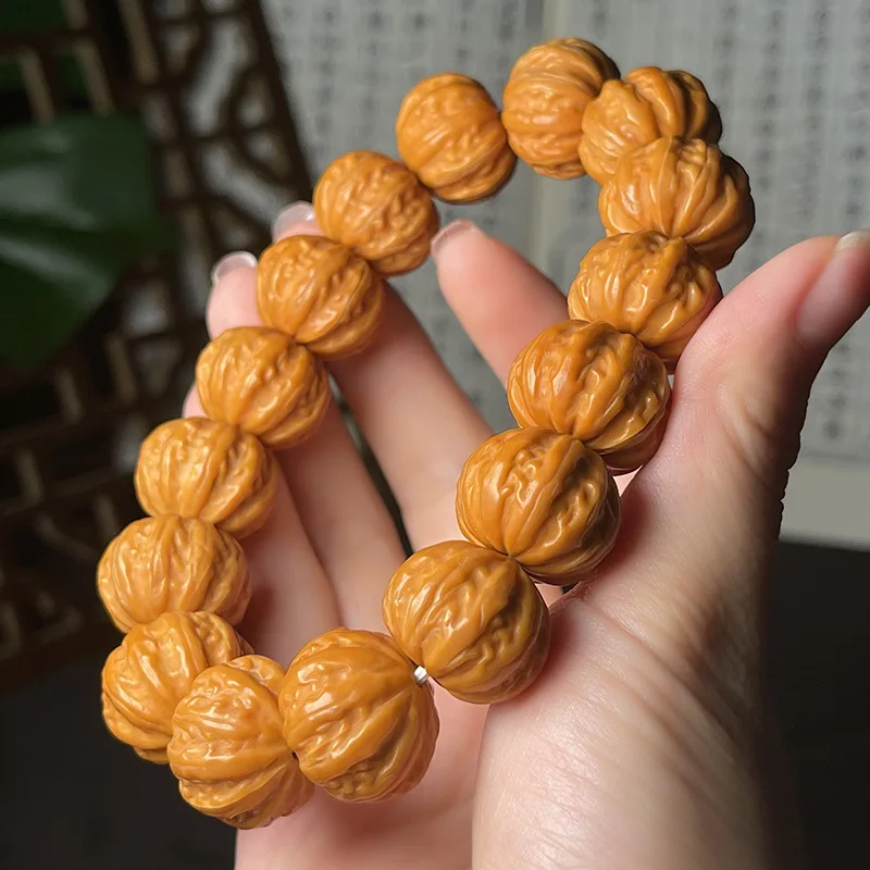 

Authentic Boutique UFO Grinding Plate Jingbaleng Small Walnut Bracelet Monkey Carved Pumpkin Pile Single Circle Prayer Bead