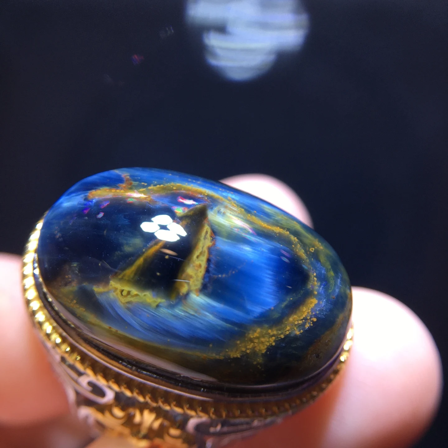xNatural Blue Pietersite Adjustable Ring Namibia 925 Silver 23/14.5mm Pietersite Chatoyant Gemstone Ring AAAAAA