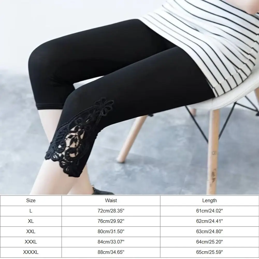 Soft Hollow Out Women Leggings Stretch Slim Fit Breathable Lace Trim Legging Thin Solid Color Stretch Leggings Daily Wear