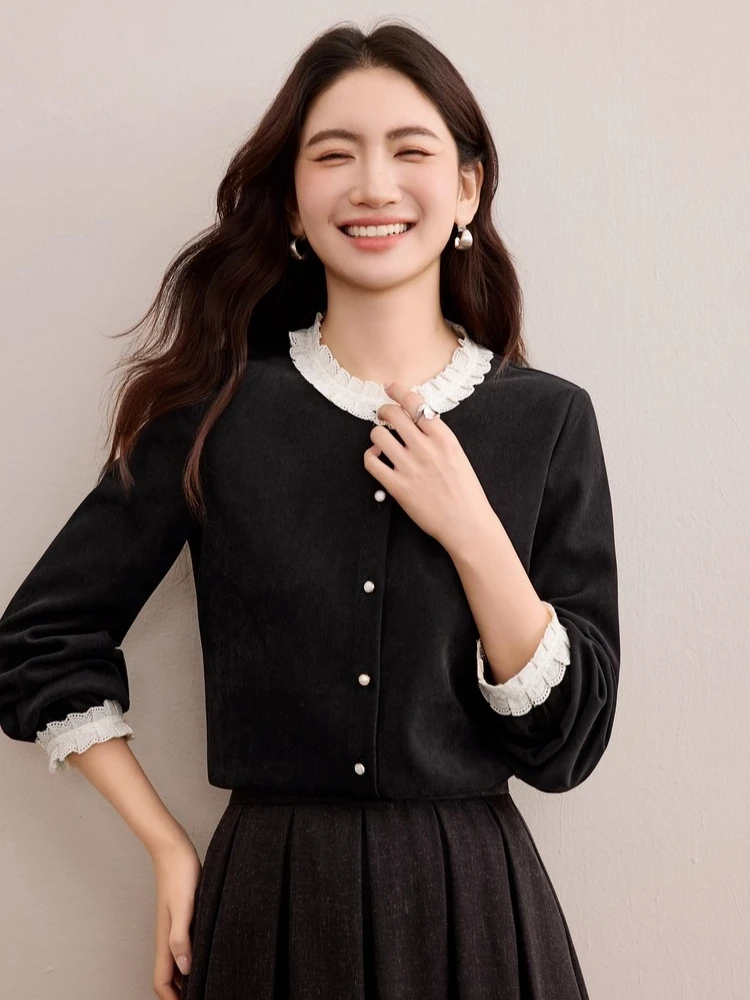 

SENTUBILA Solid Shirt For Woman 2025 Autumn O-neck Single Breasted Long Sleeve Shirt Casual Office Work Blouses Tops 153CJ3052