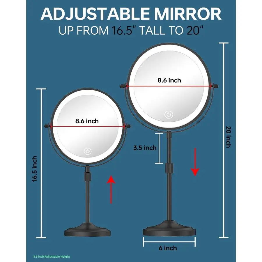 Lighted Makeup Mirror with 1X 10x Magnification, 5000mAh Rechargeable Led Magnifying Vanity mirror with lights, 3 Lighting Color
