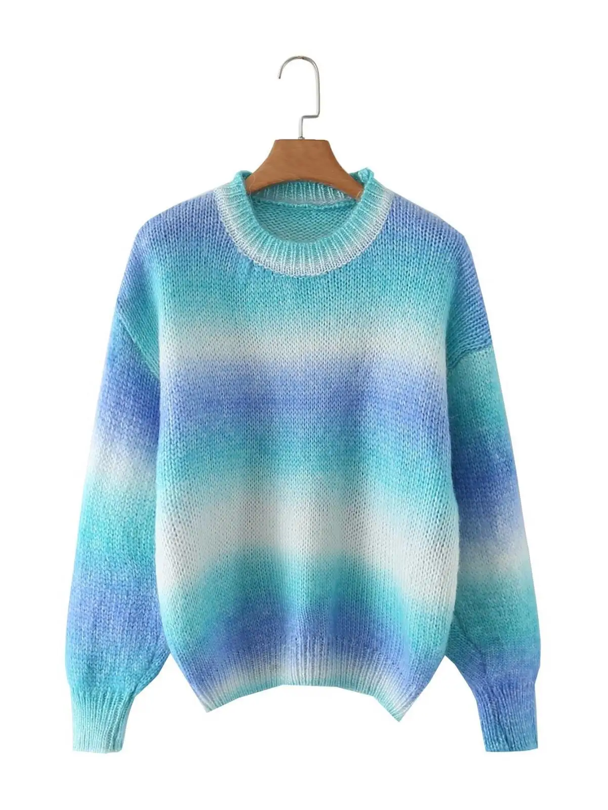 

2022 Women's Casual Autumn Winter New Gradient Colorfaith Round Neck Long-Sleeved knitted Loose Fashionable Casual Pullover