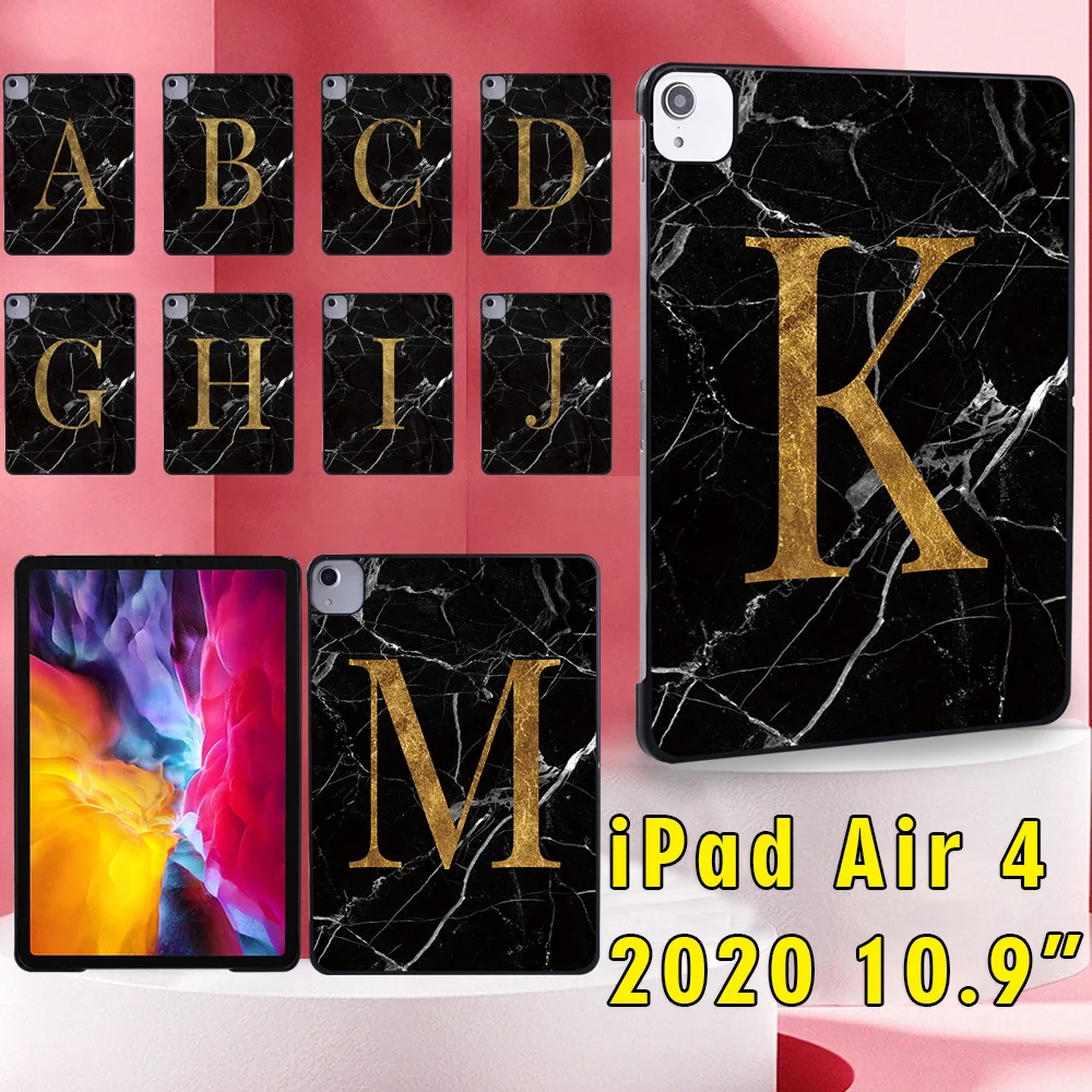 

Tablet Case for Apple iPad Air 5 10.9 2022/Air 4 10.9 Inch 2020 A2072/A2316/A2324/A2325 Black Marble Letter Pattern Back Shell