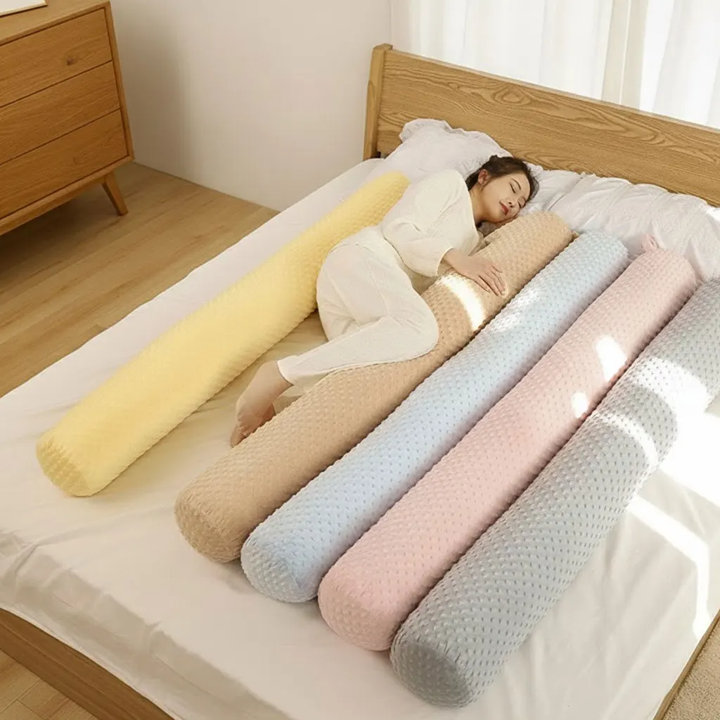 

Soft Minky Dot Bolster Pillow for Side Sleepers - Long Cylinder Body Pillow with Washable Cover, Fluffy Knee Support Cushion