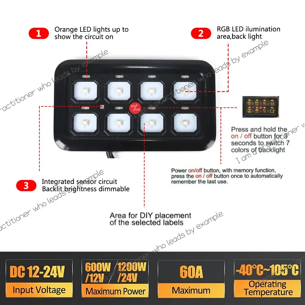 New 8-way touch screen switch off-road vehicle touch screen panel switch circuit control box LED car touch screen