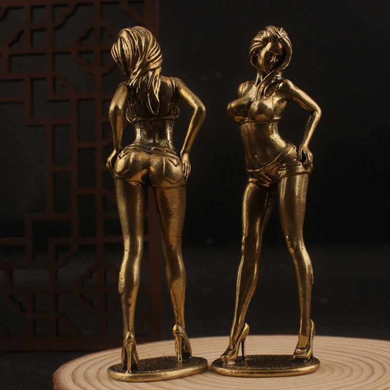 1 Piece Sexy Bikini Beauty Figurine Solid Copper Beautiful Woman Ornament Girl Model Collectible Statue Gifts For Man Brothers