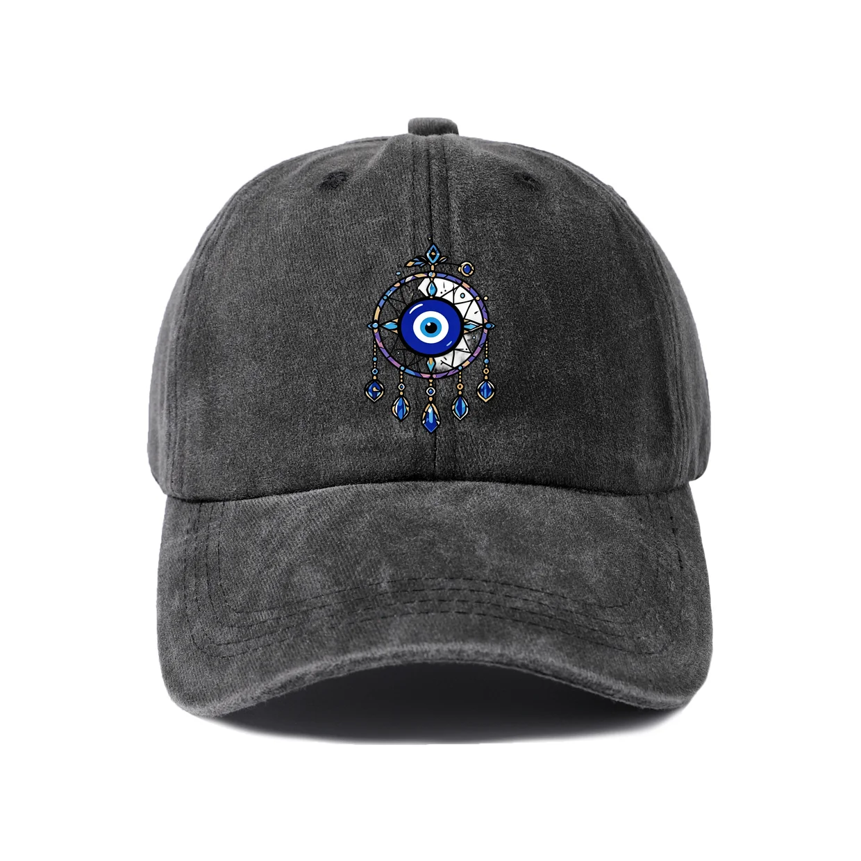 Evil Eye Dreamcatcher Graphic Baseball Cap, Vintage Washed Adjustable Unisex Dad Hat, Everyday Gift