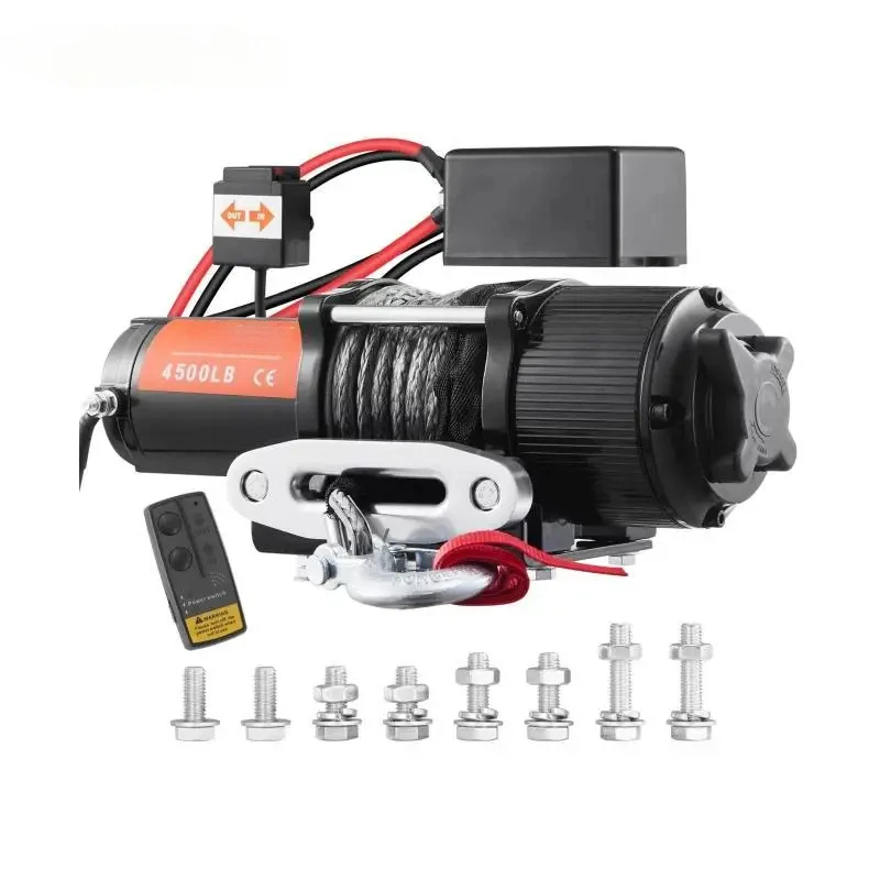 2000-4500lbs Electric Winch Steel Rope W/Wireless Handheld Remote & 4-Way Fairlead for Towing Jeep Off-Road SUV Car