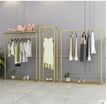 Gold simple clothing rack clothing store display rack floor-to-floor hangers women's clothing store shelves iron clothes rack