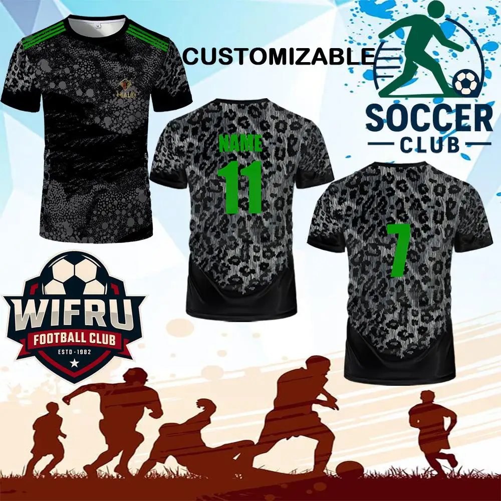

Men's Sportswear Football Jersey Personalized Black Leopard Graphic T-shirts Green Number Custom Quick-drying Youth Team Uniform