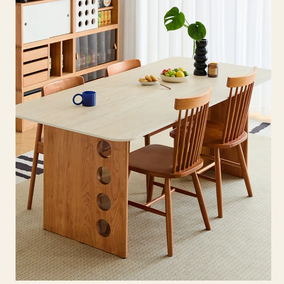 

Slate dining table household small apartment dining table cherry wood worktable all solid wood dining table and chairs