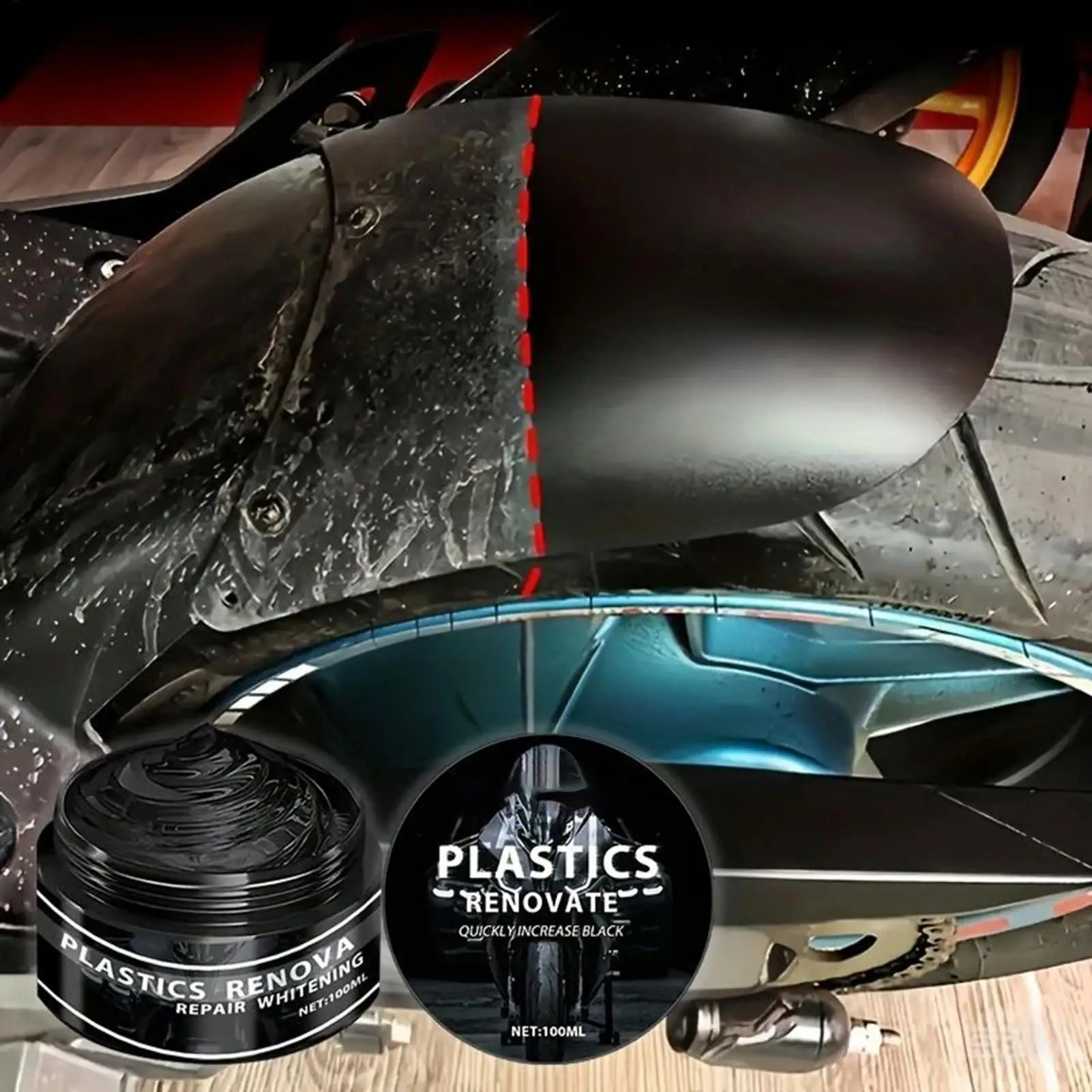 Cera universale per ristrutturazione auto moto 100ml Interni auto Nero Trim Restauratore Crema di riparazione in gomma plastica Cera per ristrutturazione auto