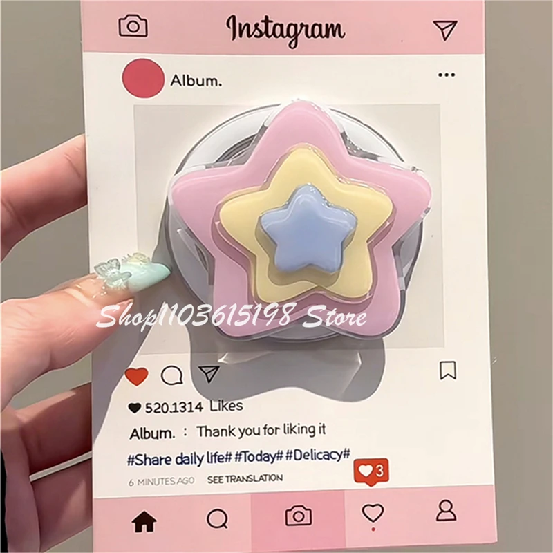 귀여운 한국 만화 3D 별 자석 홀더 폰 그립톡 그립톡 스탠드 아이폰 16용 맥세이프 액세서리 스마트톡