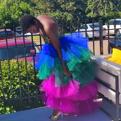 Mix Color Tulle Tutu Long Skirt for Women  Puffy High Low  Prom Skirts Ball Gown Floor Length Ruffled Skirt