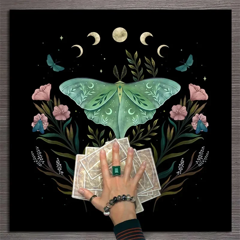 1PC Moon Phase Tarot Cloth Wall Hanging Moon Moth Starry Wall Decorations Black Skeleton Hippie Butterfly Room Home Decor#0@