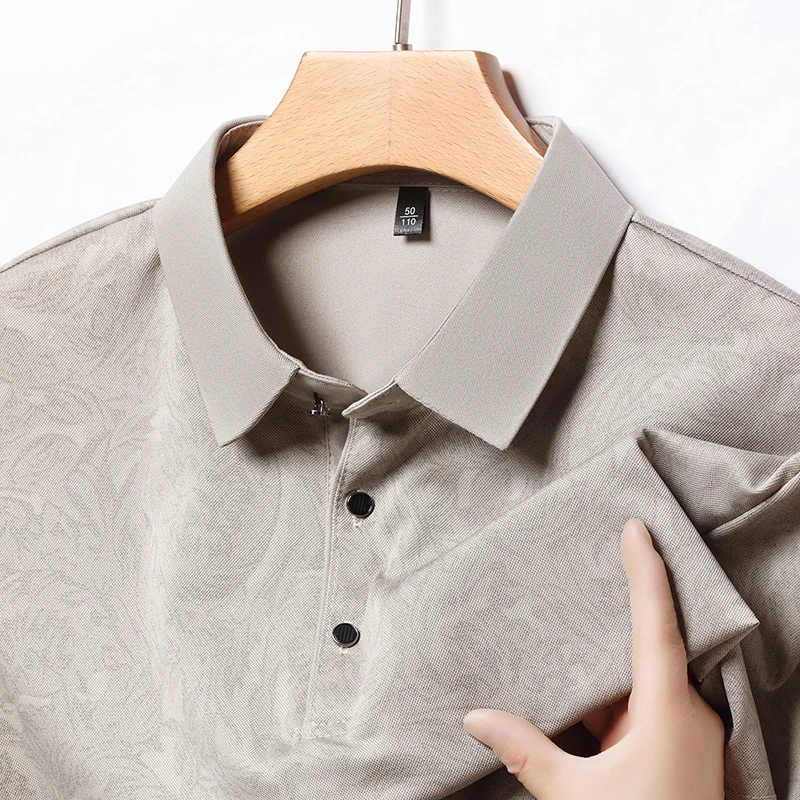 

Топ, роскошная мужская рубашка-поло, футболка с лацканами, элитная жаккардовая футболка с короткими рукавами, корейская повседневная деловая мужская одежда на открытом воздухе