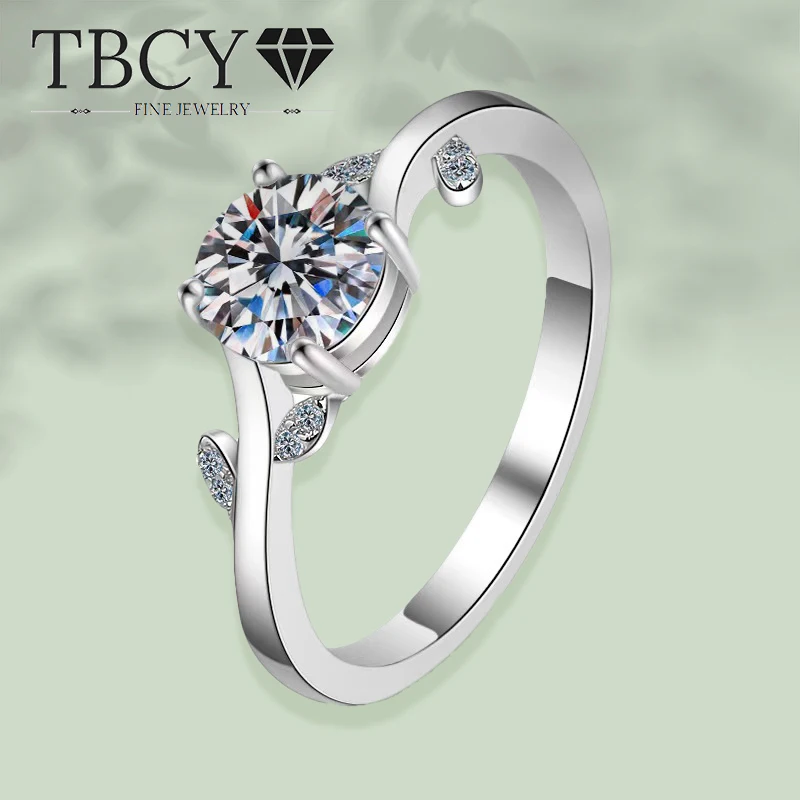 

TBCYD 1 карат Серебряные кольца с муассанитом 925 пробы для женщин с блестящими бриллиантами и 18 карат в виде листьев с четырьмя когтями и деталями GRA на День святого Валентина