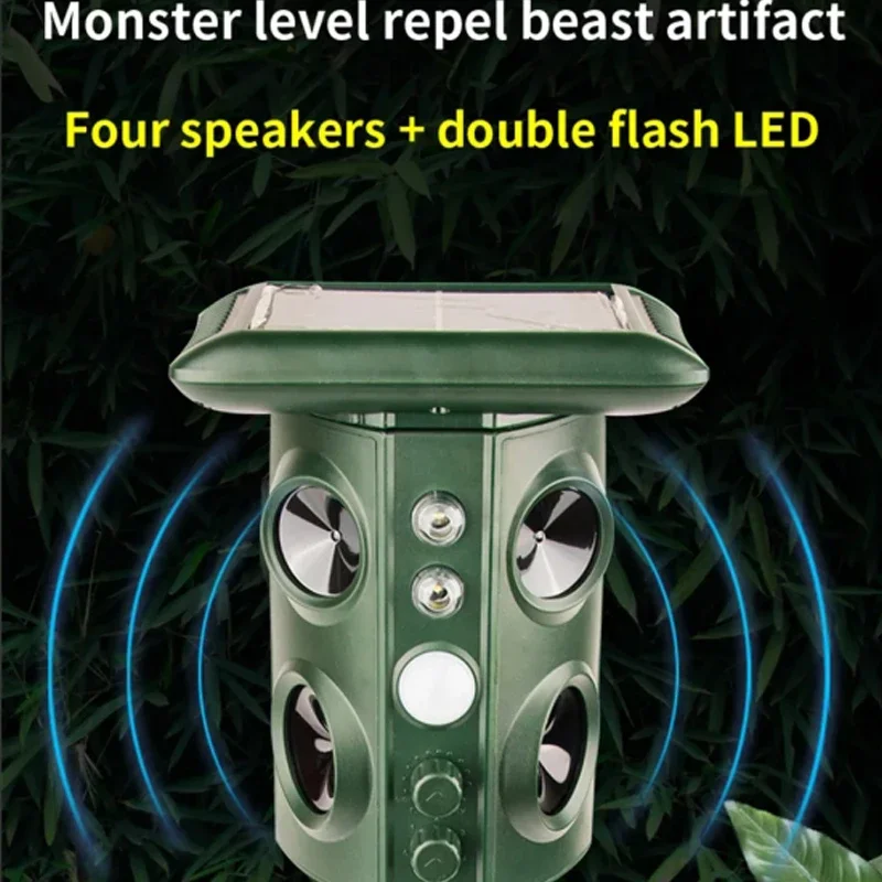 Outdoor Infrarood Inductie Dierenafstotend Apparaat 5-snelheden Verstelbaar Licht Ultrasone Golven Infraroodstralen Trillingen Piepen