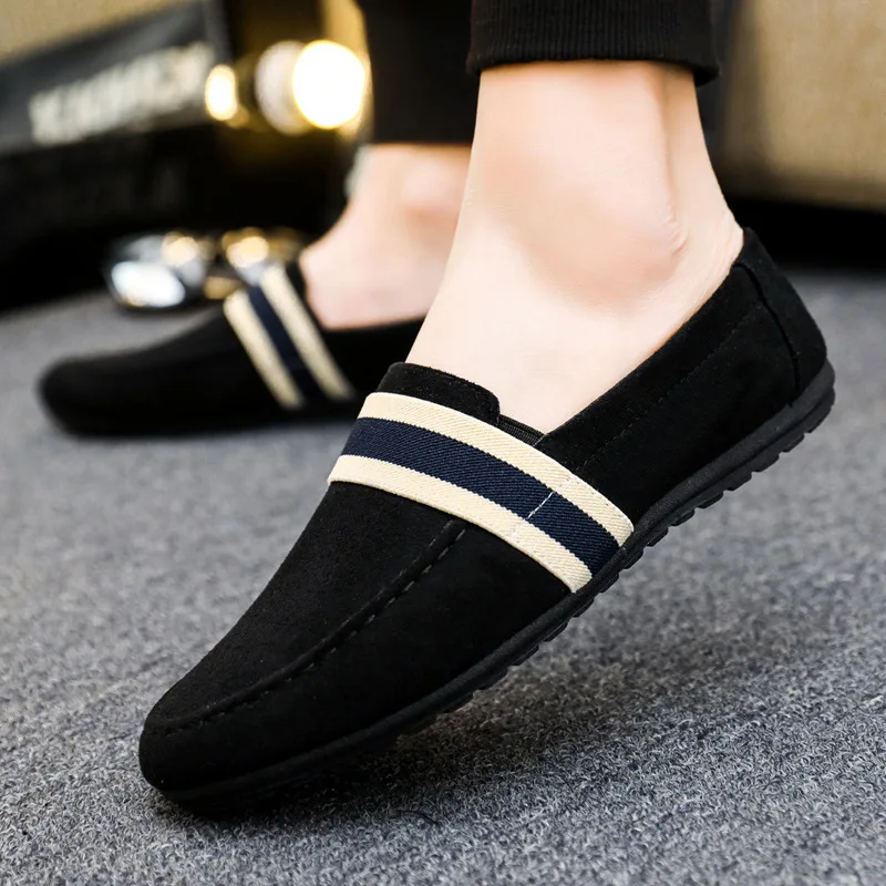 รองเท้าผู้ชายสีดำสีน้ำเงิน Loafers Slip บนรองเท้าผู้ชาย Adulto ขับรถ Moccasin นุ่มสบายๆรองเท้าผู้ชายรองเท้าผ้าใบรองเท้า