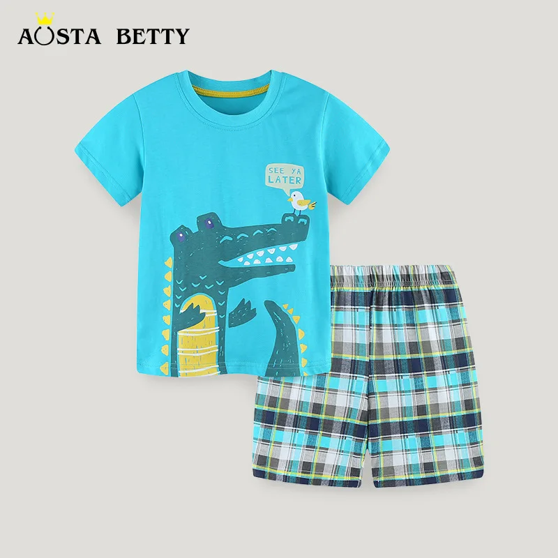 

Summer New Boy's Two-piece Wholesale EuropeAn-American Style Children's T-shirt Set Knitted Cotton Sports