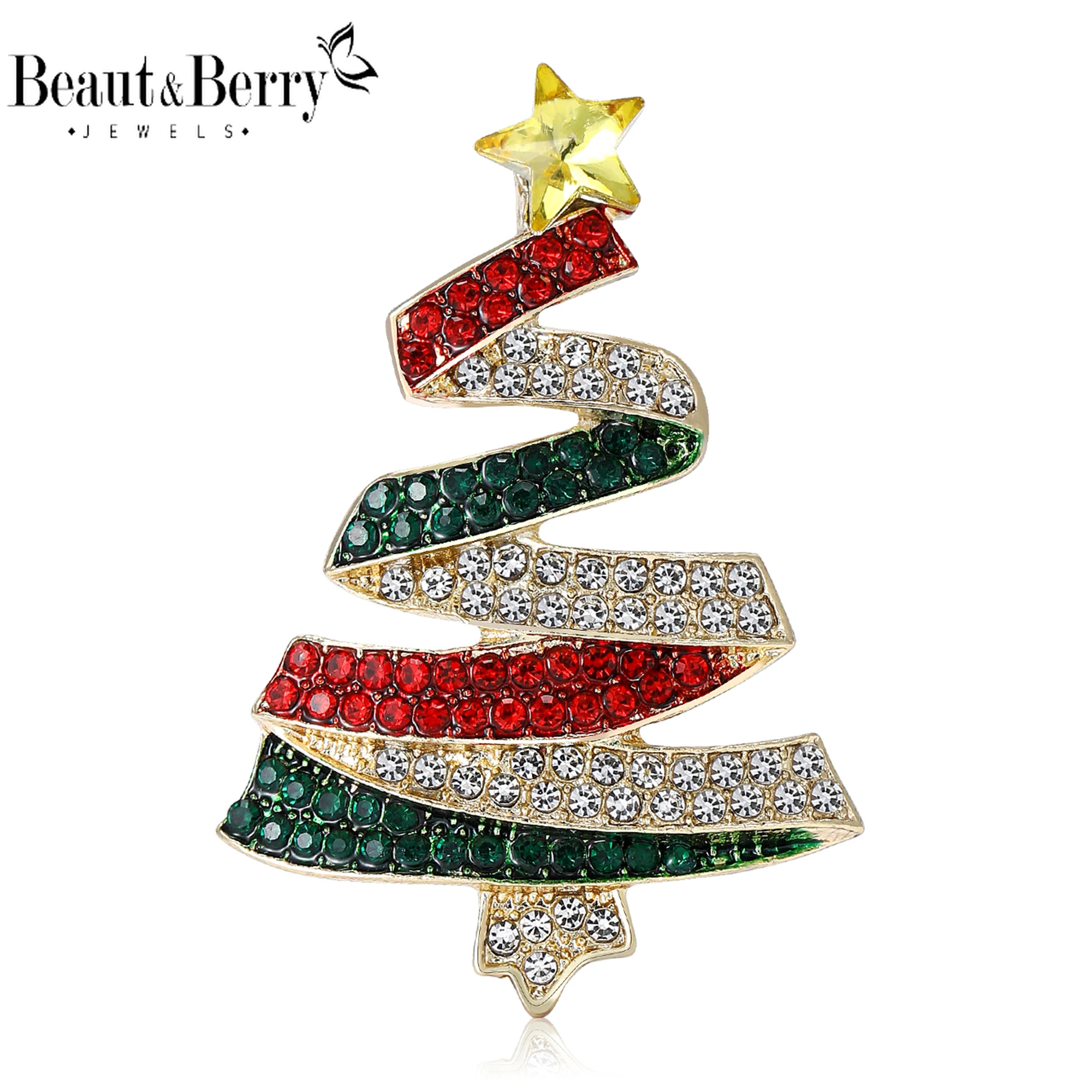 دبابيس شجرة عيد الميلاد الفاخرة من حجر الراين من Beaut&Berry للنساء، دبابيس نباتية، هدايا حفلات الأصدقاء، إكسسوارات مجوهرات للولائم