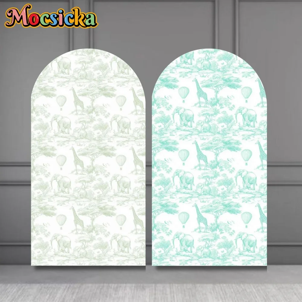 

Mocsicka Custom 2-Sided Safari Animals Kids Birthday Party Baby Shower Covers Arch Background Decor Backdrop Photo Party Photo
