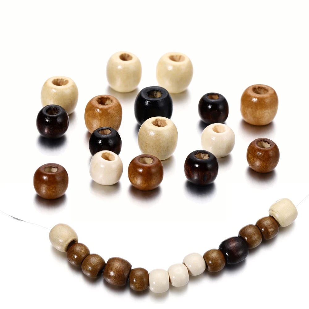 100 stücke 10-12mm Vintage natürliche Holz Spacer Perlen Holz großes Loch lose Perlen Dread lock Geflecht DIY Makramee Rosenkranz Armband Schmuck
