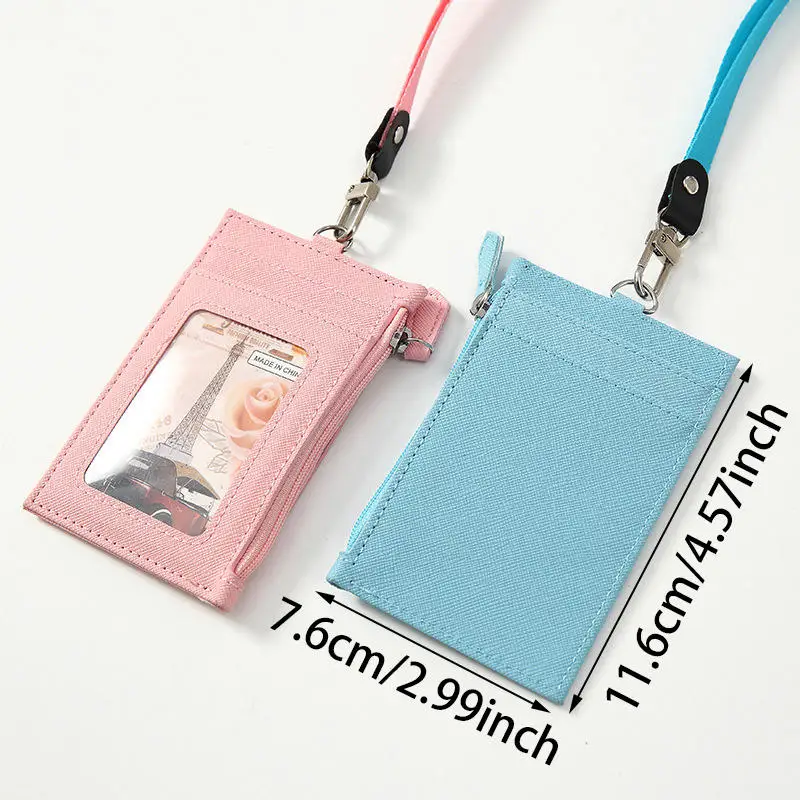 Card Holder with Lanyard PU Leather Card Cover for Women Men Bank Name Credit Card Holders Neck Strap Card Bus ID Holders